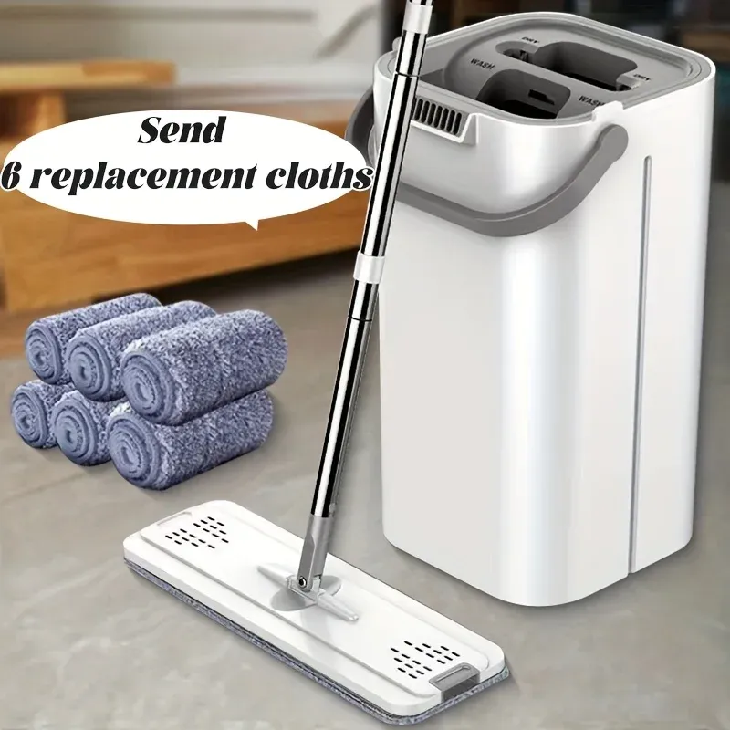 Serpillère plate à essorage automatique avec seau – Nettoyage sec et humide pour sols de maison, cuisine et salle de bain 2