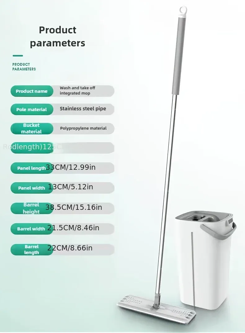 Serpillère plate auto-essorage avec seau, finitions soignées