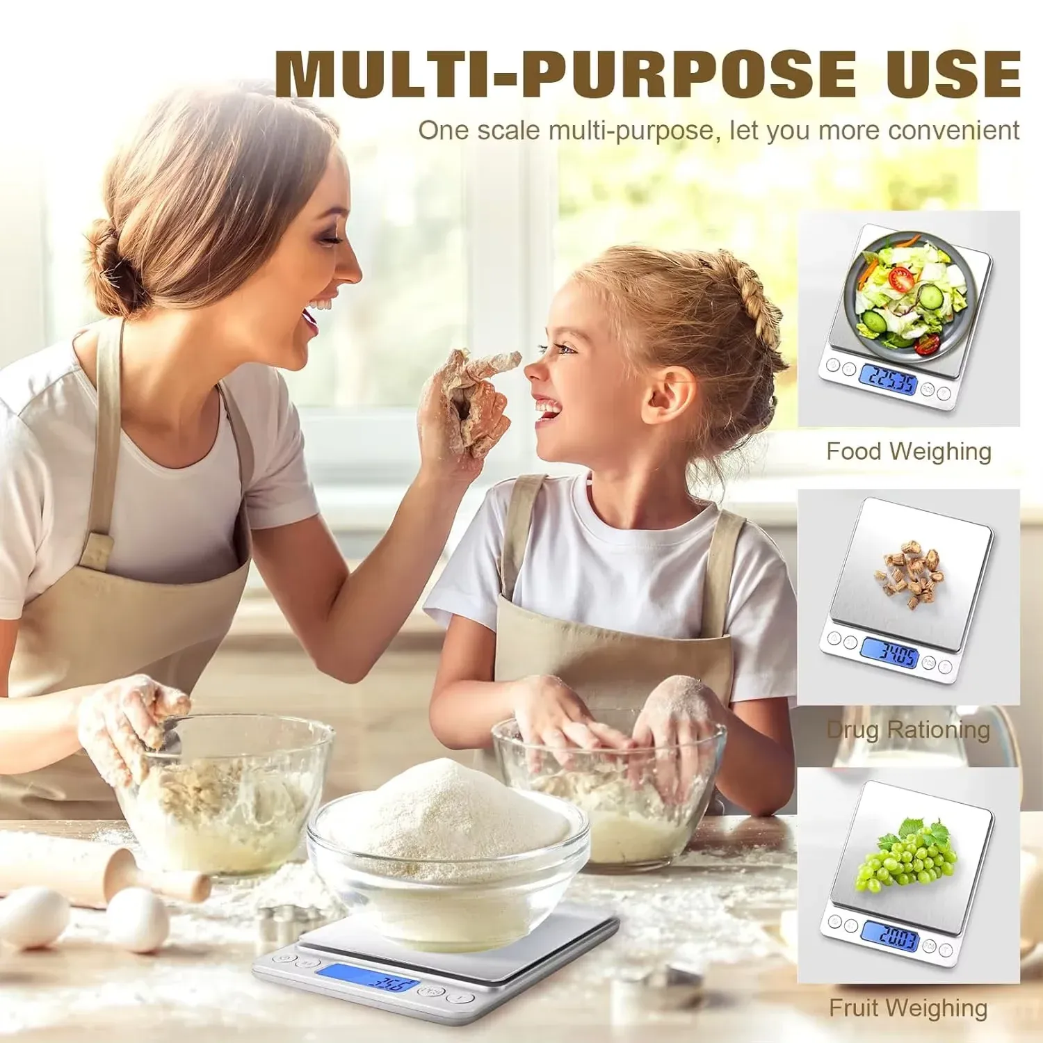 Balance de cuisine numérique 3000 g / 0,1 g avec écran LCD, mini balance de poche pour bijoux et aliments, usage domestique 3