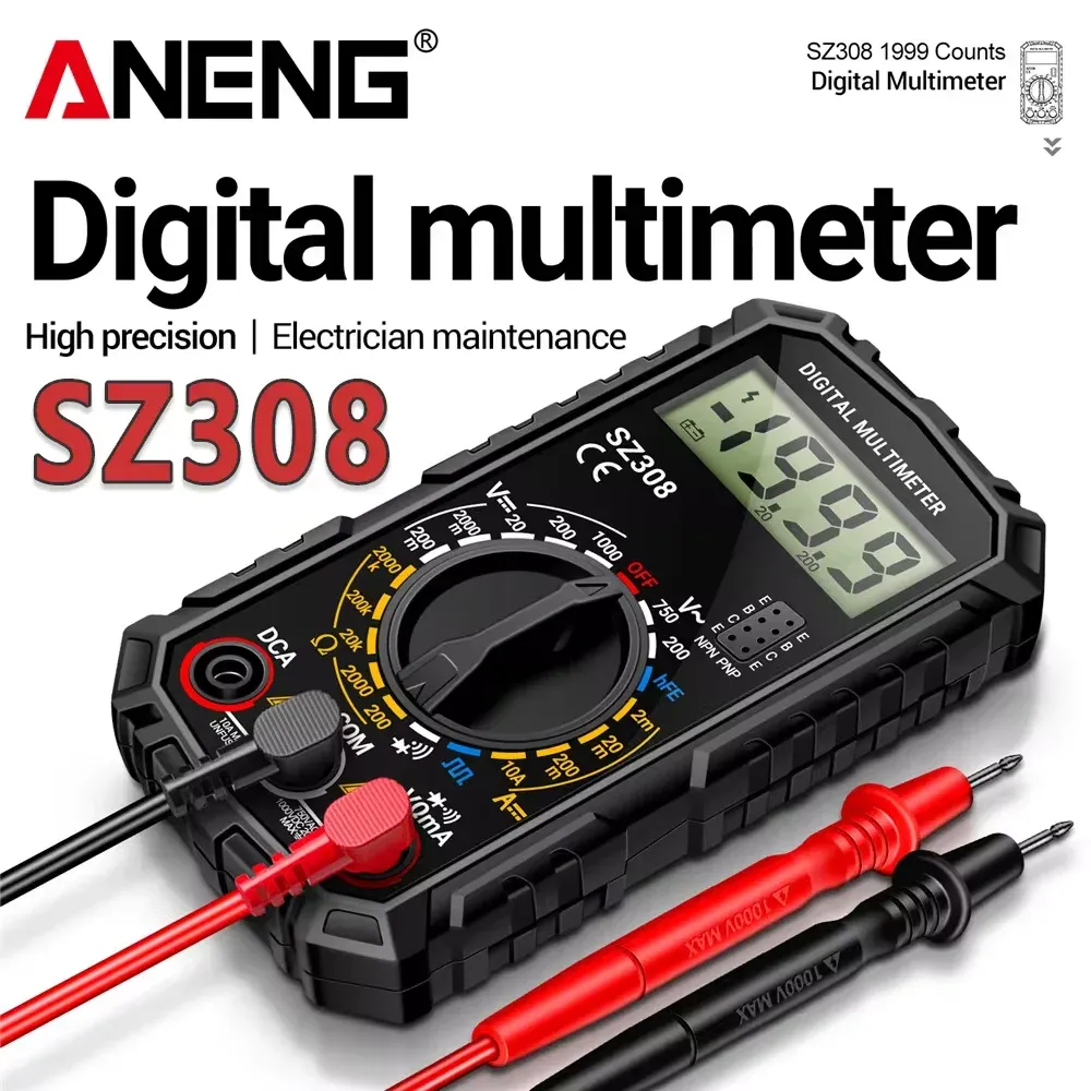 Testeur numérique ANENG SZ308 à onde carrée, 1999 points, HFE, triode, buzzer, multimètre tension AC/DC, 10 A, outil de mesure - Image 1
