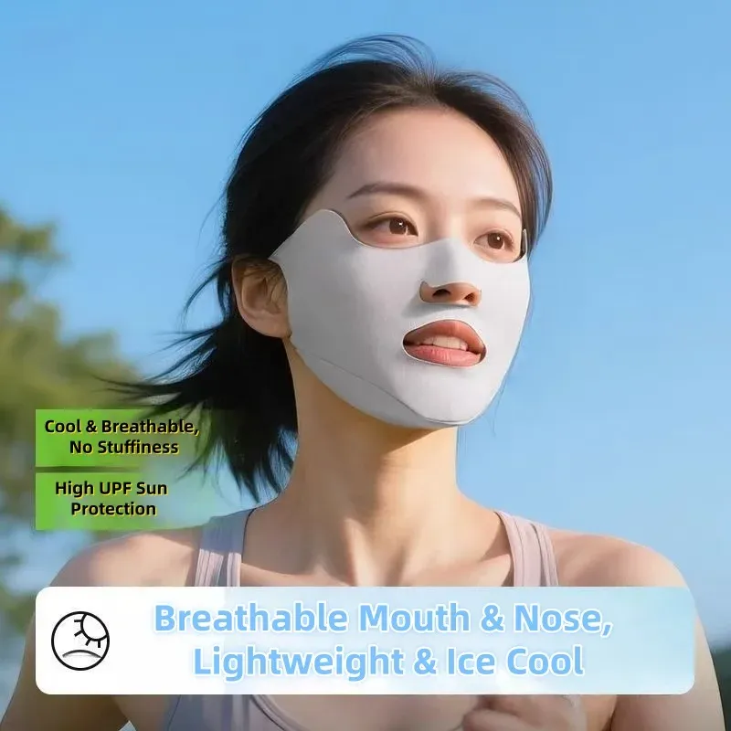 Masque de protection solaire anti-UV en soie glacée, respirant et lavable, pour le cyclisme, avec protection anti-poussière et couverture des coins des yeux 3