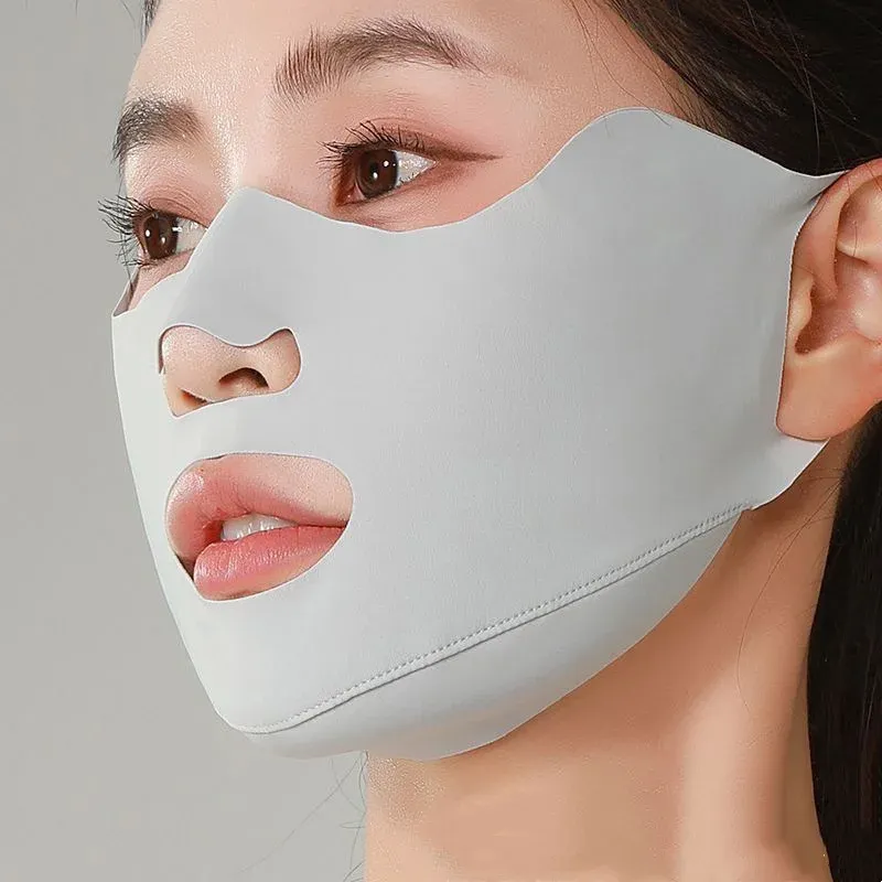 Masque de protection solaire anti-UV en soie glacée, respirant et lavable, pour le cyclisme, avec protection anti-poussière et couverture des coins des yeux 2