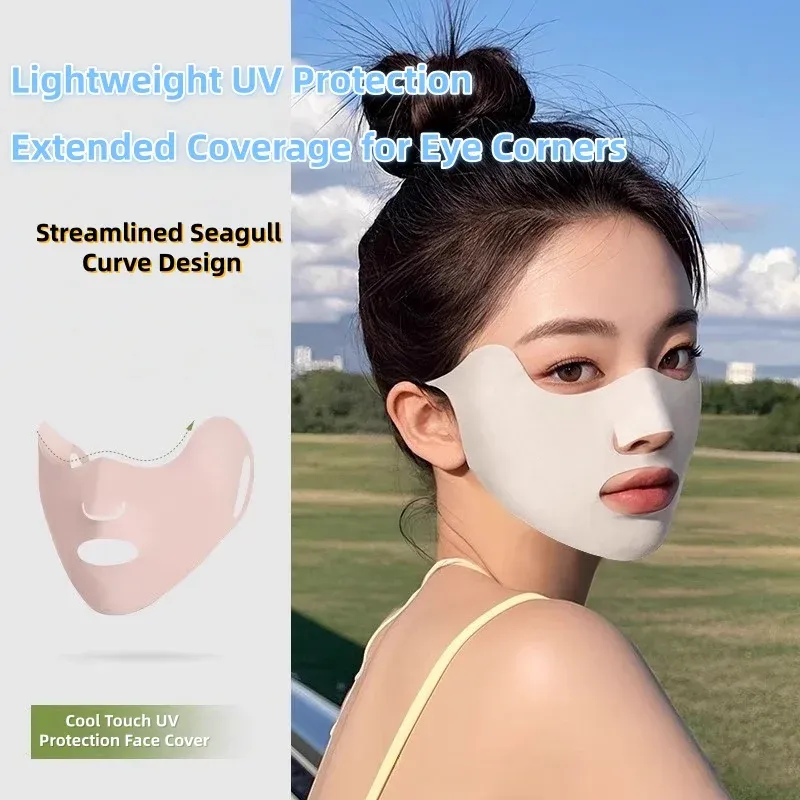 Masque de protection solaire anti-UV en soie glacée, respirant et lavable, pour le cyclisme, avec protection anti-poussière et couverture des coins des yeux 4