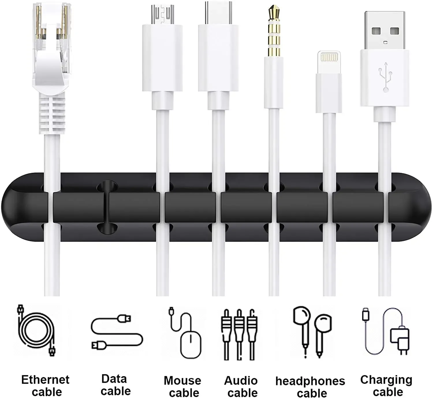 Clips de fixation de câbles, lot de 3, clips de gestion de câbles, clips organisateurs de câbles en silicone auto-adhésifs, adaptés aux câbles de chargement USB de bureau 2