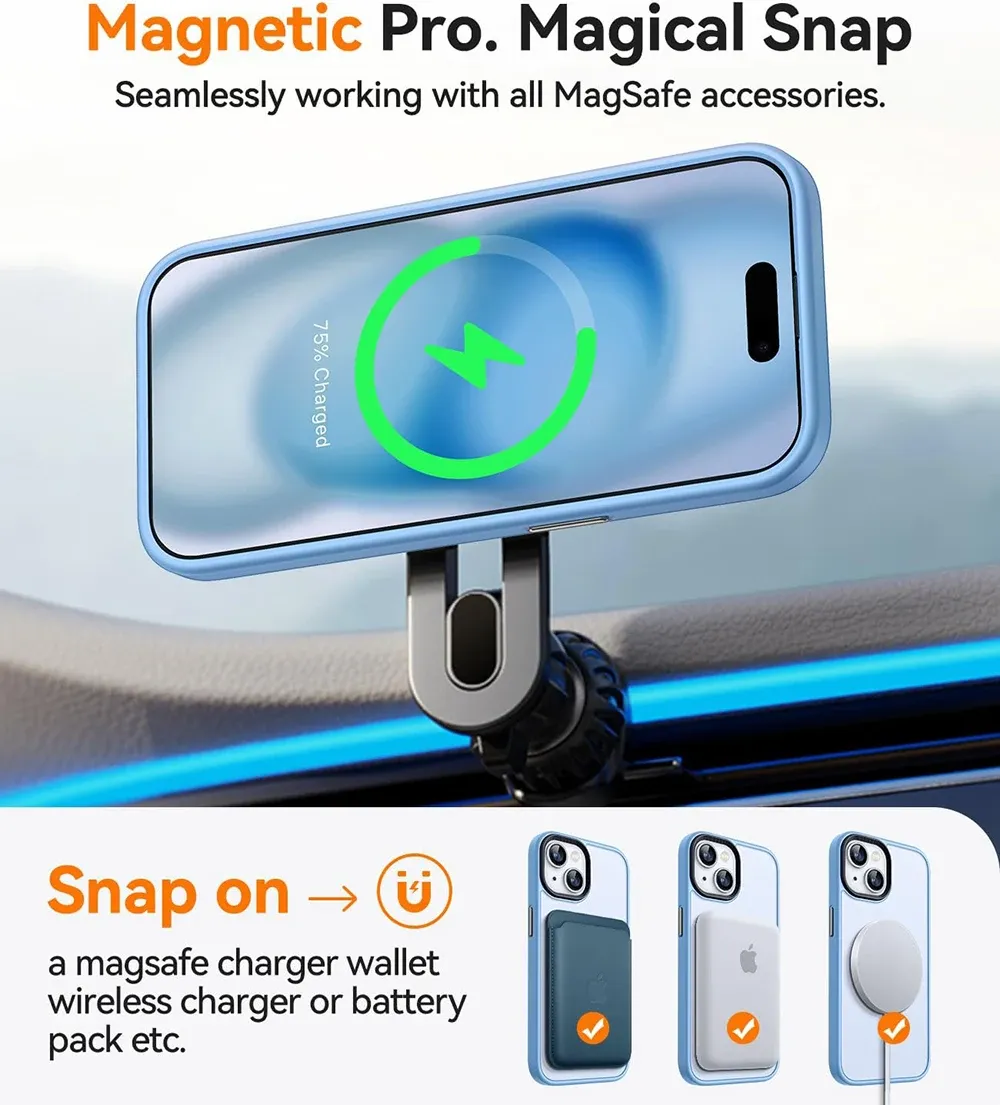 Coque magnétique antichoc de luxe pour iPhone 16, 15, 14, 13, 12 et 11 (Pro, Pro Max, Plus), compatible charge sans fil, finition mate 3
