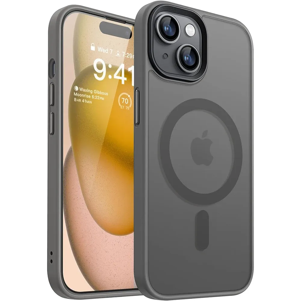 Coque magnétique antichoc de luxe pour iPhone 16, 15, 14, 13, 12 et 11 (Pro, Pro Max, Plus), compatible charge sans fil, finition mate 11
