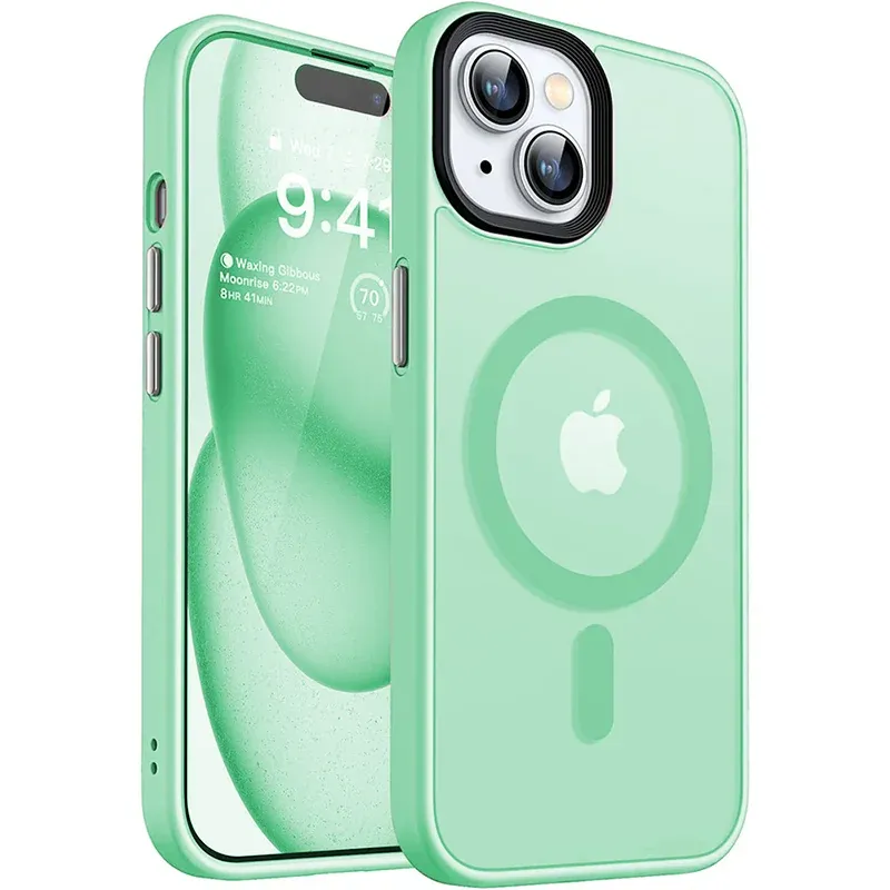 Coque magnétique antichoc de luxe pour iPhone 16, 15, 14, 13, 12 et 11 (Pro, Pro Max, Plus), compatible charge sans fil, finition mate 12