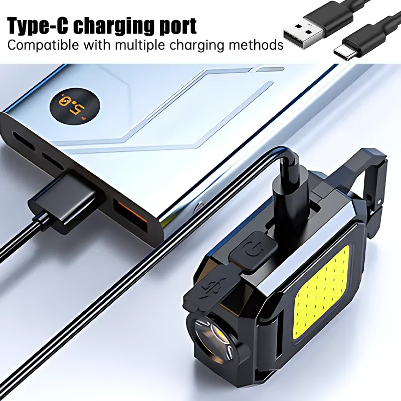 Mini lampe de poche porte-clés rechargeable, lampe de travail portable COB avec éclairage latéral pliable à 90°, lampe de poche ultra lumineuse pour le camping 2