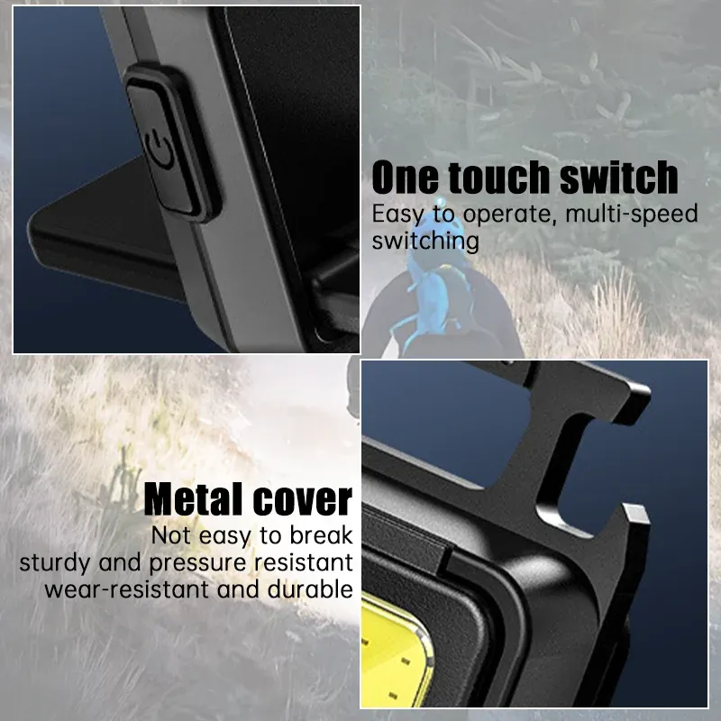 Mini lampe de poche porte-clés rechargeable, lampe de travail portable COB avec éclairage latéral pliable à 90°, lampe de poche ultra lumineuse pour le camping 4