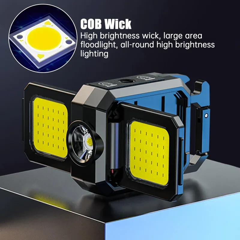 Mini lampe de poche porte-clés rechargeable, lampe de travail portable COB avec éclairage latéral pliable à 90°, lampe de poche ultra lumineuse pour le camping 5