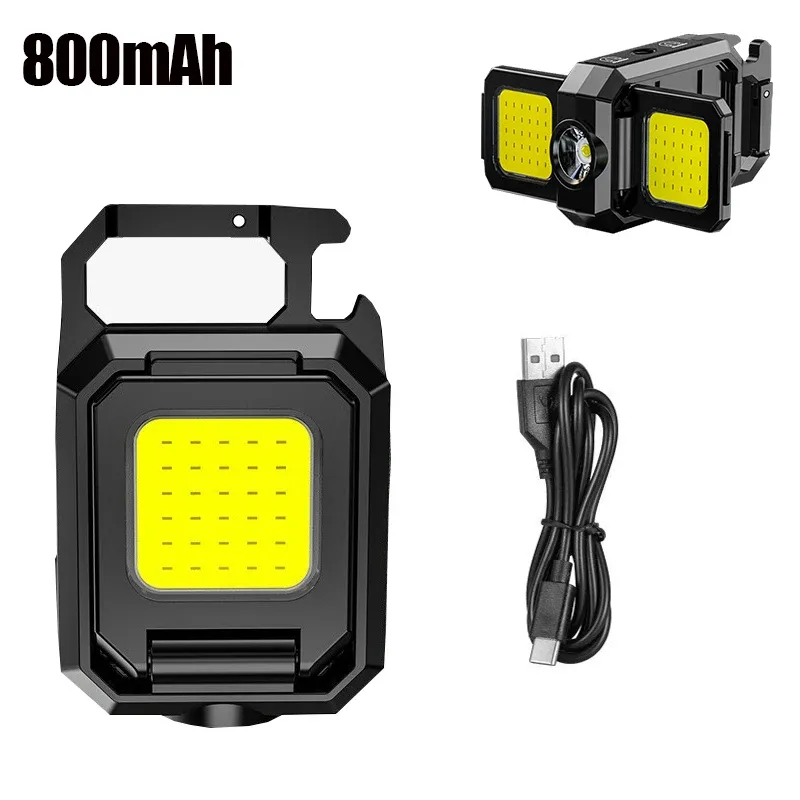 Mini lampe de poche porte-clés rechargeable, lampe de travail portable COB avec éclairage latéral pliable à 90°, lampe de poche ultra lumineuse pour le camping 10