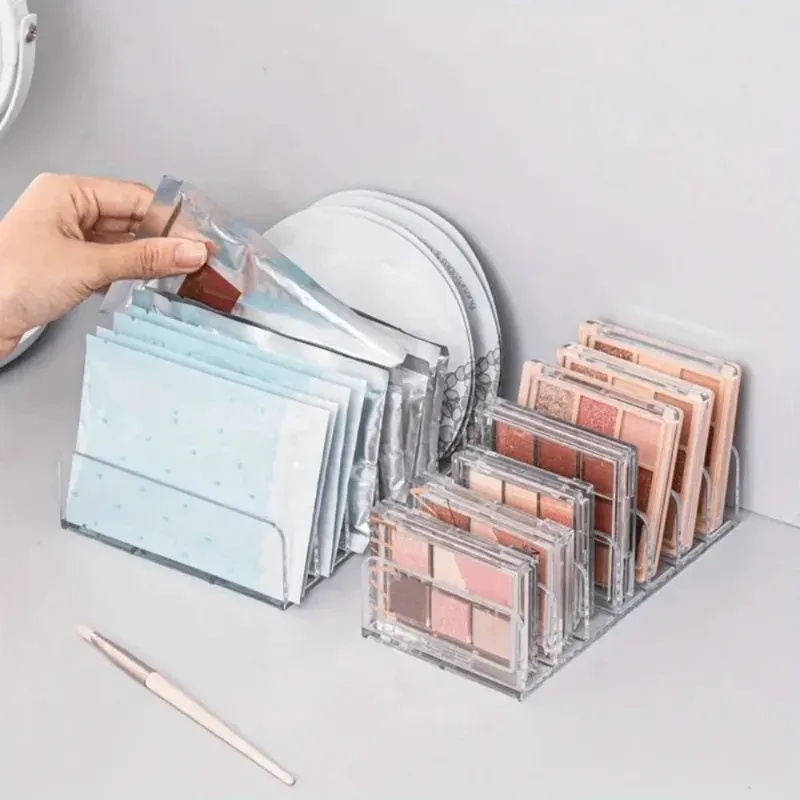 Organisateur de cosmétiques transparent en plastique à 7 compartiments, support de maquillage multifonctionnel 5