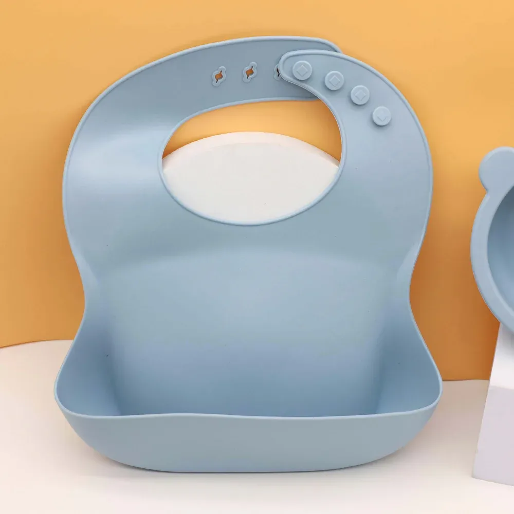 Bavoir en silicone de qualité alimentaire avec récupérateur de miettes, réglage tridimensionnel multi-étapes, facile à nettoyer 6