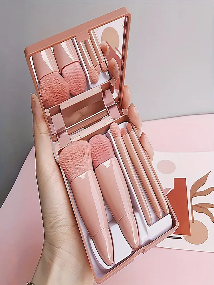 Ensemble de 5 pinceaux de maquillage portables avec miroir, kit de voyage pliable 5