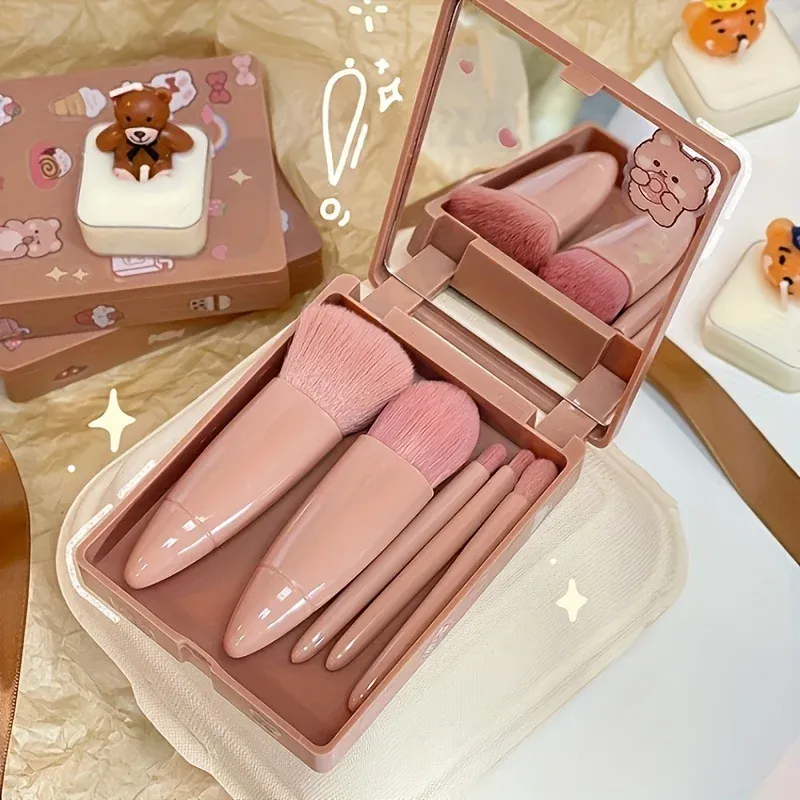 Ensemble de pinceaux de maquillage portables avec miroir