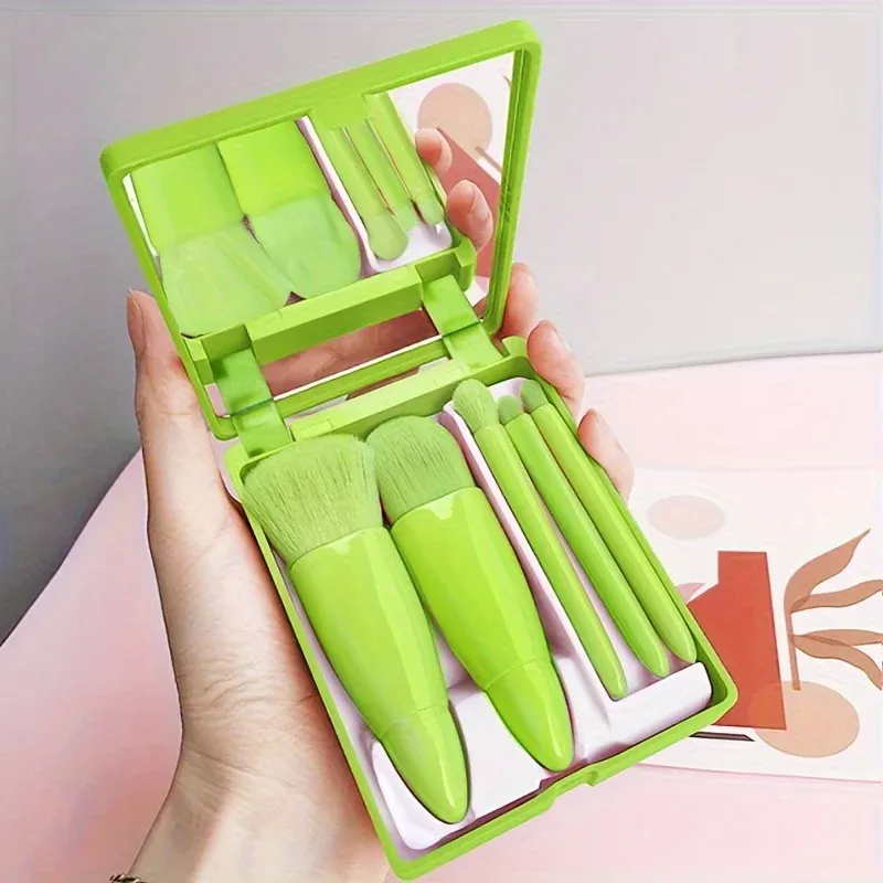 Ensemble de 5 pinceaux de maquillage portables avec miroir, kit de voyage pliable 7