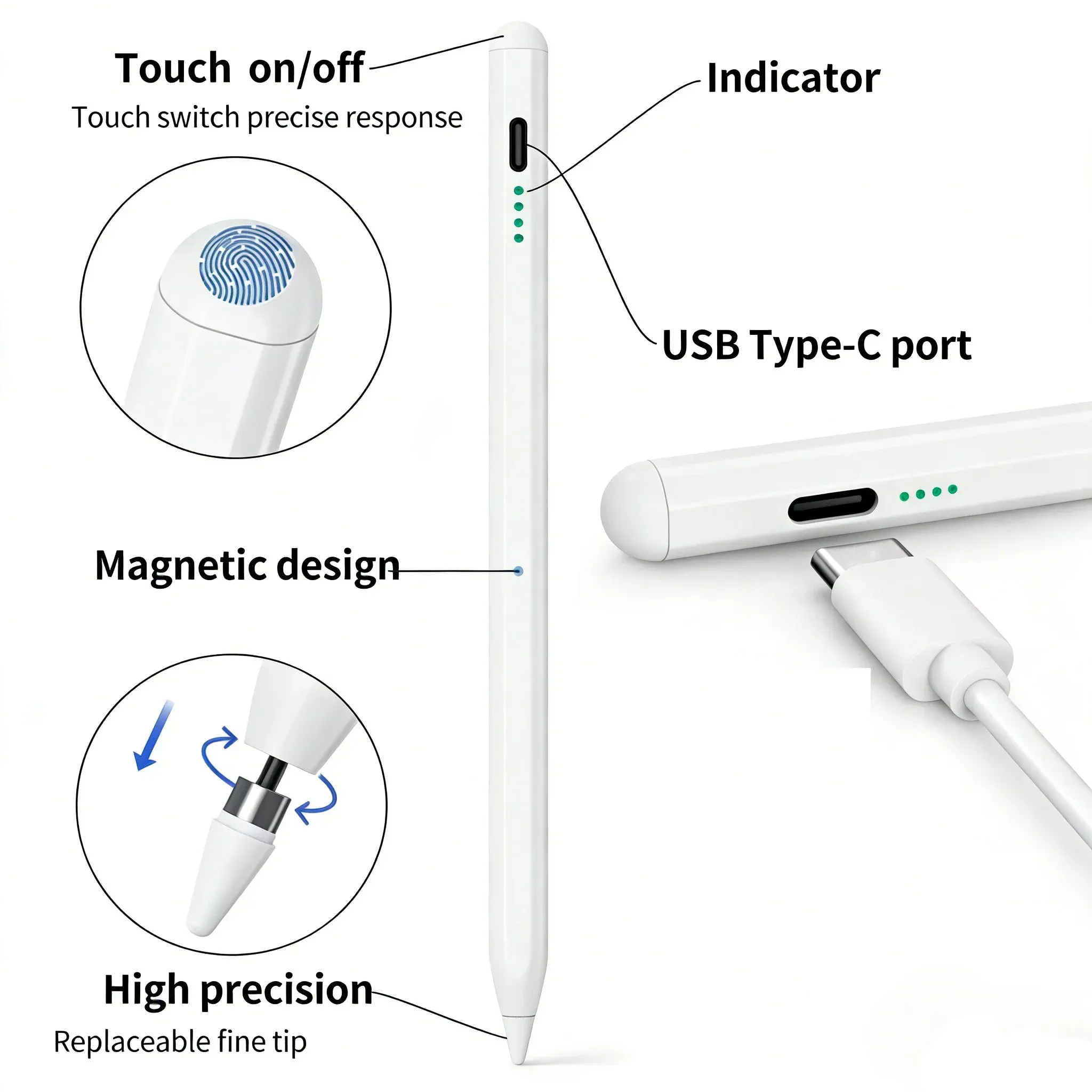 Stylet capacitif pour tablette Android et smartphone, compatible avec Xiaomi Pad, Samsung Galaxy Tab A9, A11, stylet Pencil, stylo tactile 6