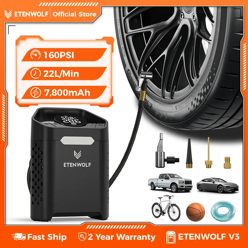 Pompe de gonflage de pneus portable ETENWOLF V3, compresseur de voiture 160 PSI, cycle de service 100 %, pompe à air 7800 mAh pour voitures, motos et vélos - Image 1