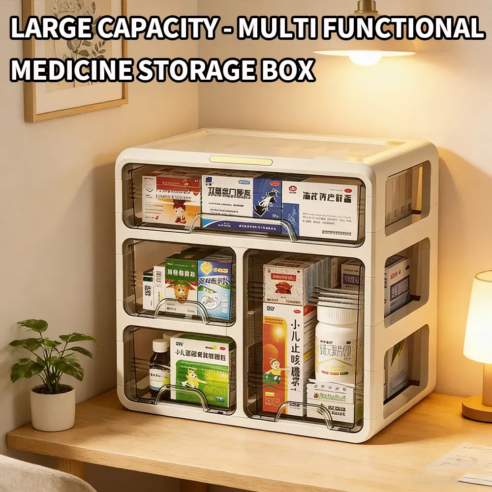 Boîte de rangement portable à tiroirs multi-couches pour médicaments, grande capacité