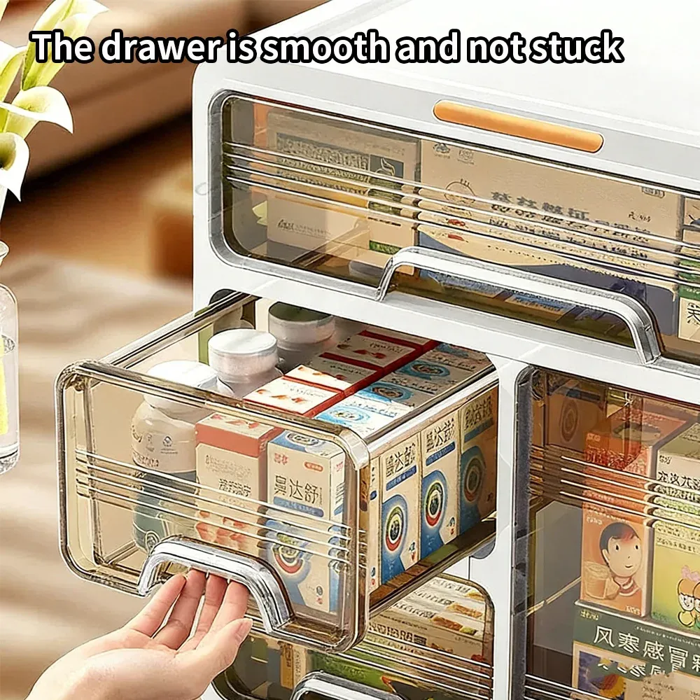 Boîte de rangement portable à tiroirs multi-couches pour médicaments, grande capacité 2