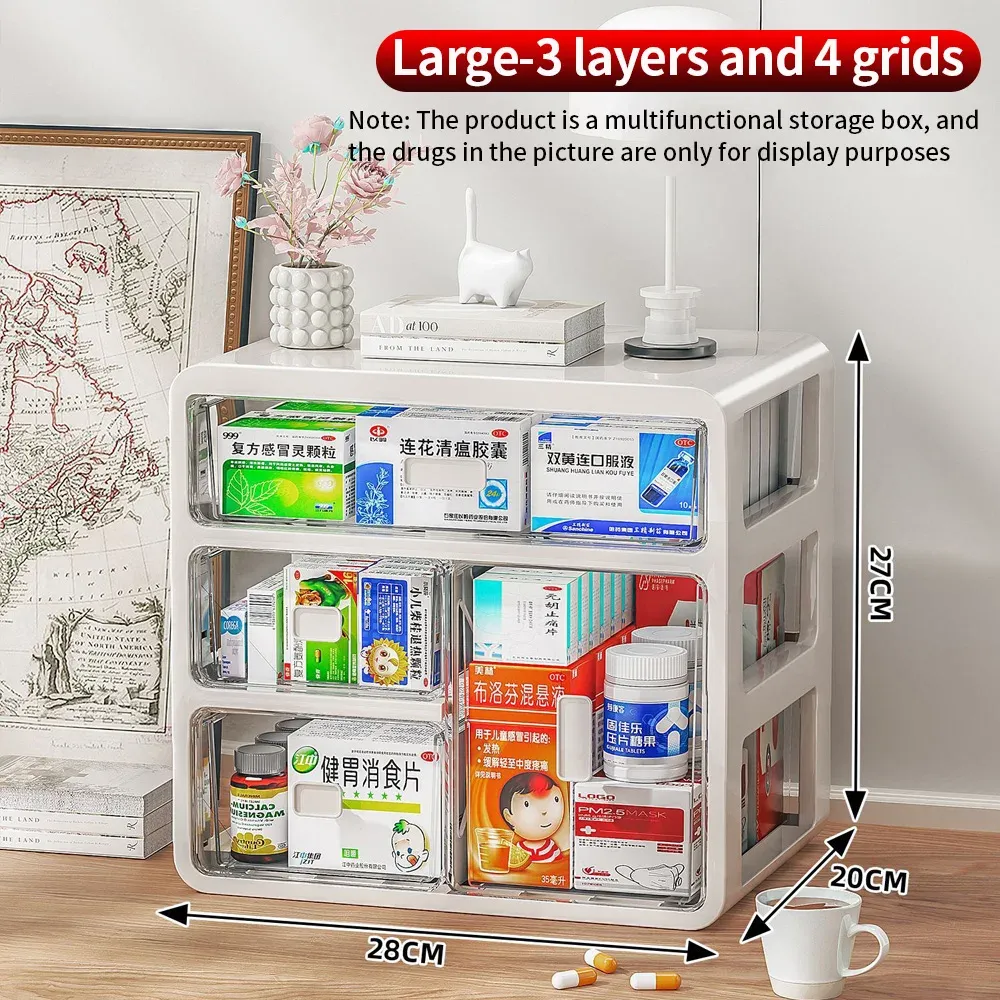 Boîte de rangement portable à tiroirs multi-couches pour médicaments, grande capacité 4