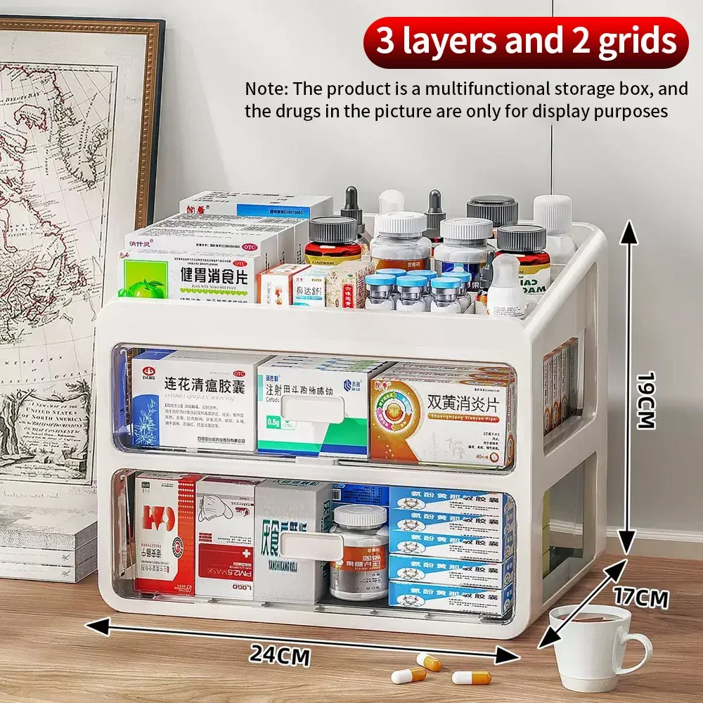 Boîte de rangement portable à tiroirs multi-couches pour médicaments, grande capacité 5