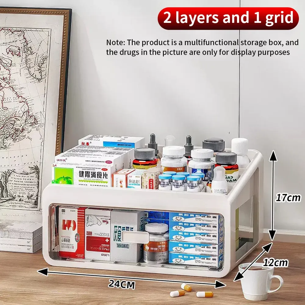 Boîte de rangement portable à tiroirs multi-couches pour médicaments, grande capacité 6