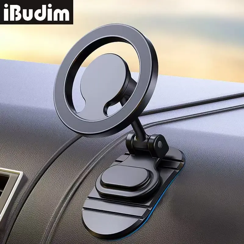 Support de téléphone magnétique en métal pour voiture, compatible MagSafe, rotation à 360°, aimant pliable 1