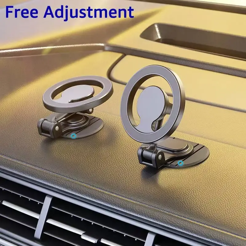 Support de téléphone magnétique en métal pour voiture, compatible MagSafe, rotation à 360°, aimant pliable 3