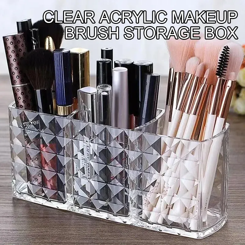Porte-pinceaux de maquillage en acrylique, boîte de rangement transparente pour cosmétiques, organisateur de bureau pour rouge à lèvres, vernis à ongles et présentoir à bijoux - Image 1
