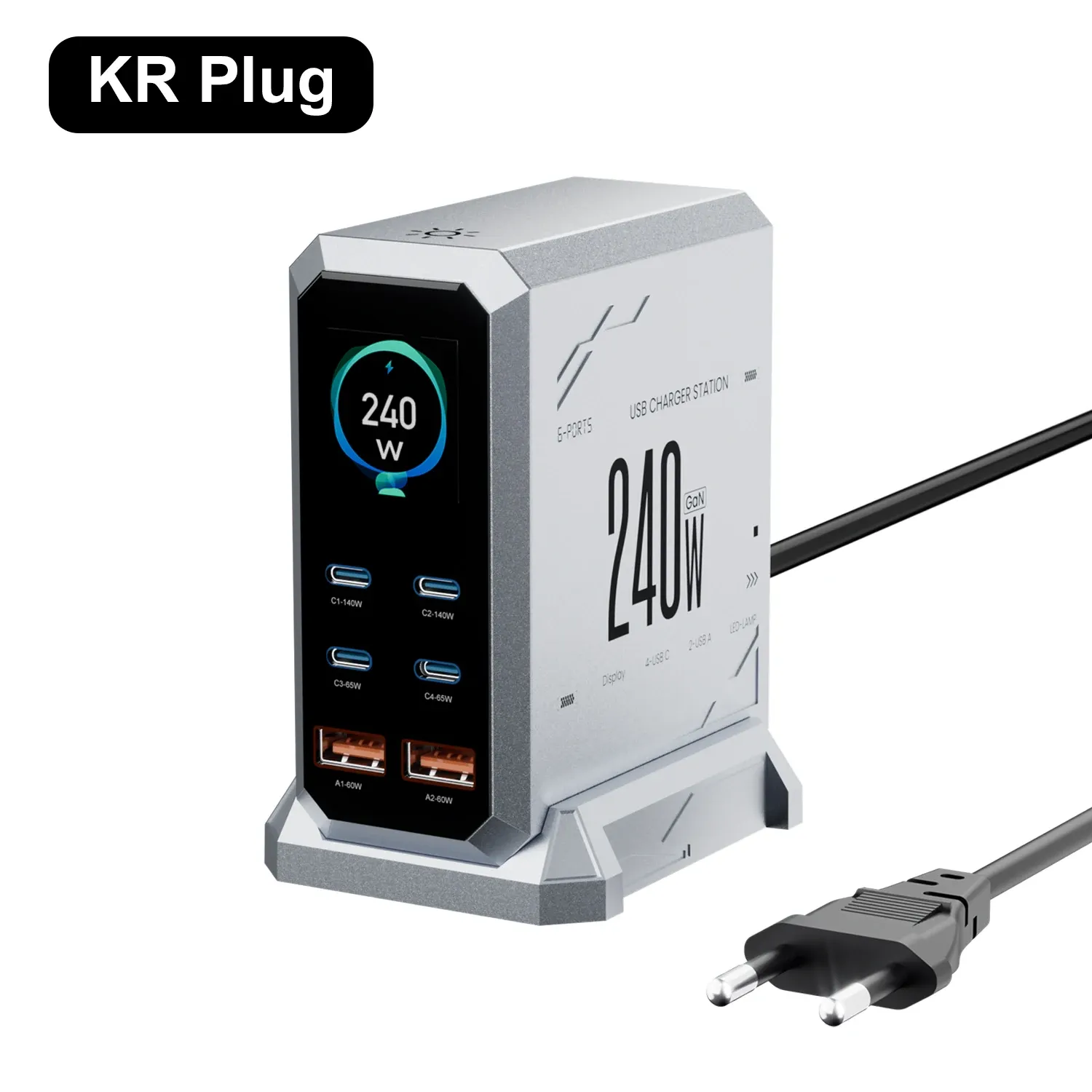 Chargeur GaN 240 W 6-en-1 USB-C, station de charge rapide à affichage numérique, 140 W PD 3.1 PPS 11