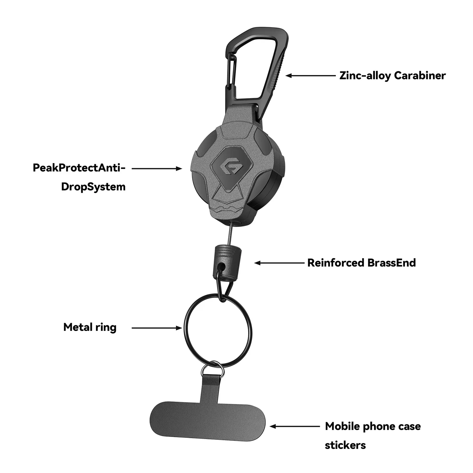 Porte-clés rétractable GITFOS robuste avec porte-badge tactique, sangle et clip pour téléphone 2