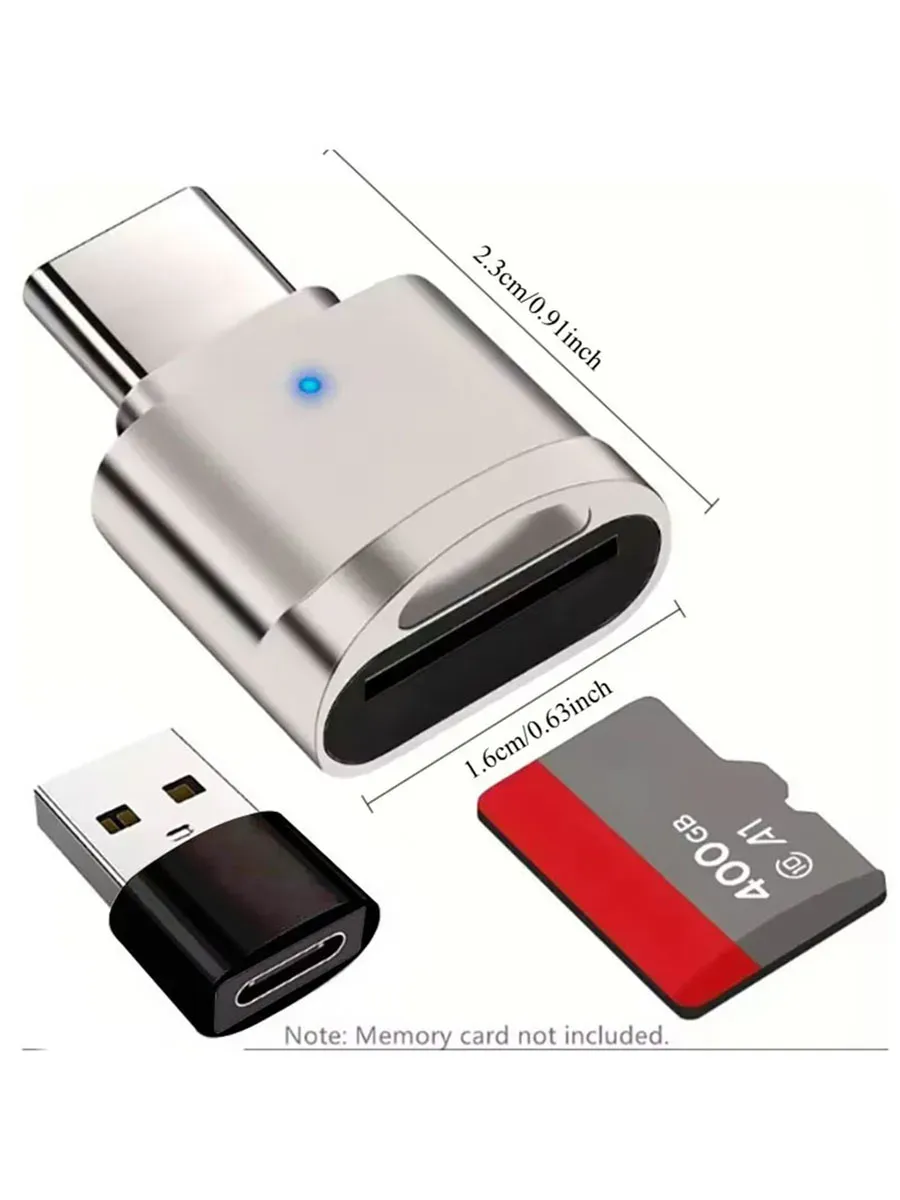 Lecteur de carte mémoire micro SD/TF USB-C OTG avec adaptateur USB-A et indicateur LED pour téléphone portable 6