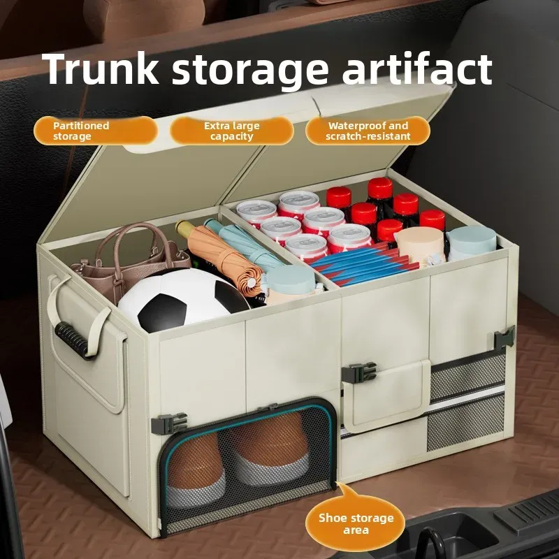 Boîte de rangement pliable pour coffre, en tissu Oxford imperméable, organisateur de voiture de grande capacité 60 L pour le camping et la pêche, facile à transporter - Image 1