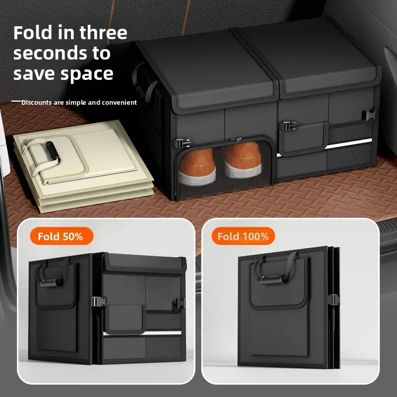 Boîte de rangement pliable pour coffre, en tissu Oxford imperméable, organisateur de voiture de grande capacité 60 L pour le camping et la pêche, facile à transporter 2