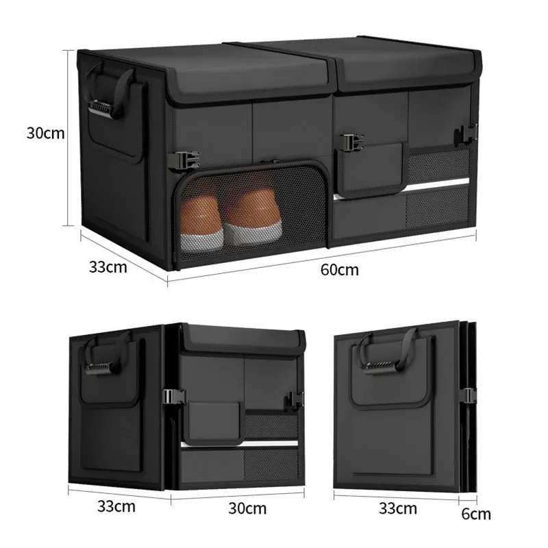 Boîte de rangement pliable pour coffre, en tissu Oxford imperméable, organisateur de voiture de grande capacité 60 L pour le camping et la pêche, facile à transporter 5