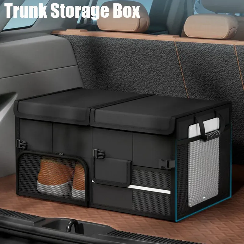 Boîte de rangement pliable pour coffre, en tissu Oxford imperméable, organisateur de voiture de grande capacité 60 L pour le camping et la pêche, facile à transporter 6