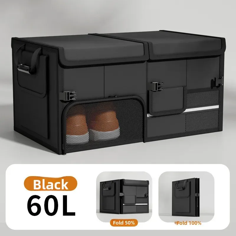 Boîte de rangement pliable pour coffre, en tissu Oxford imperméable, organisateur de voiture de grande capacité 60 L pour le camping et la pêche, facile à transporter 7