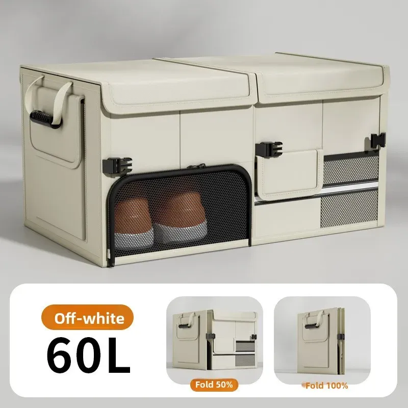 Boîte de rangement pliable pour coffre, en tissu Oxford imperméable, organisateur de voiture de grande capacité 60 L pour le camping et la pêche, facile à transporter 8