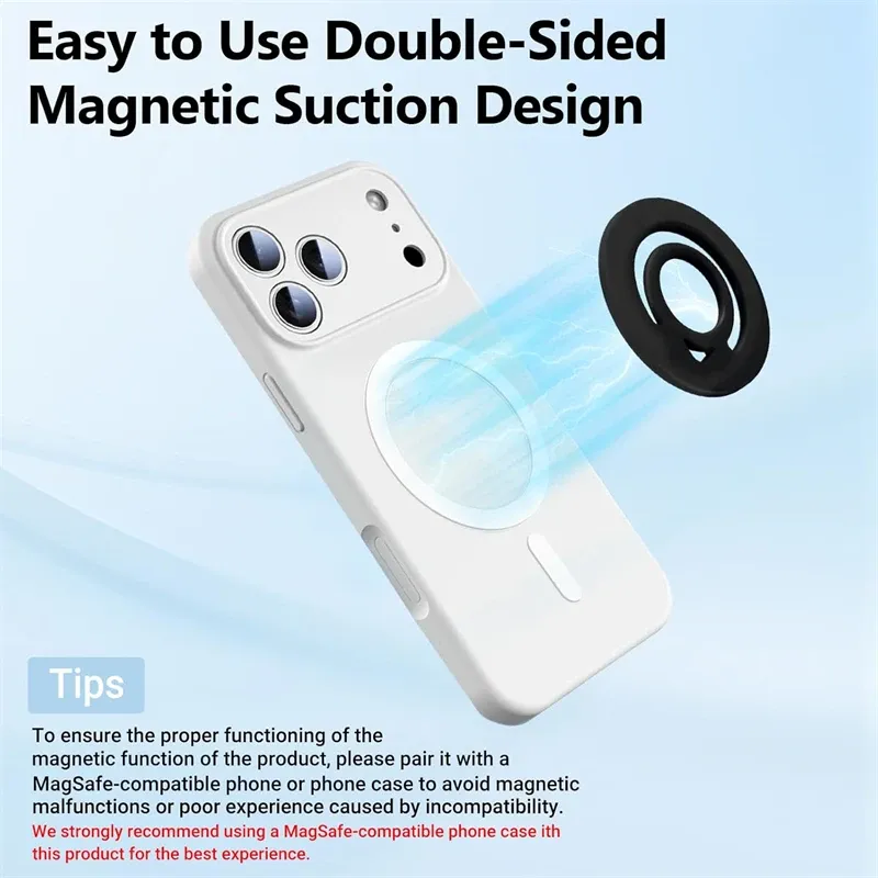 Étui en silicone double face avec support de poignée magnétique, compatible MagSafe pour iPhone 17 Air, 16e, 16, 15, 14, 13, 12, 11, Pro, Pro Max et Plus 4