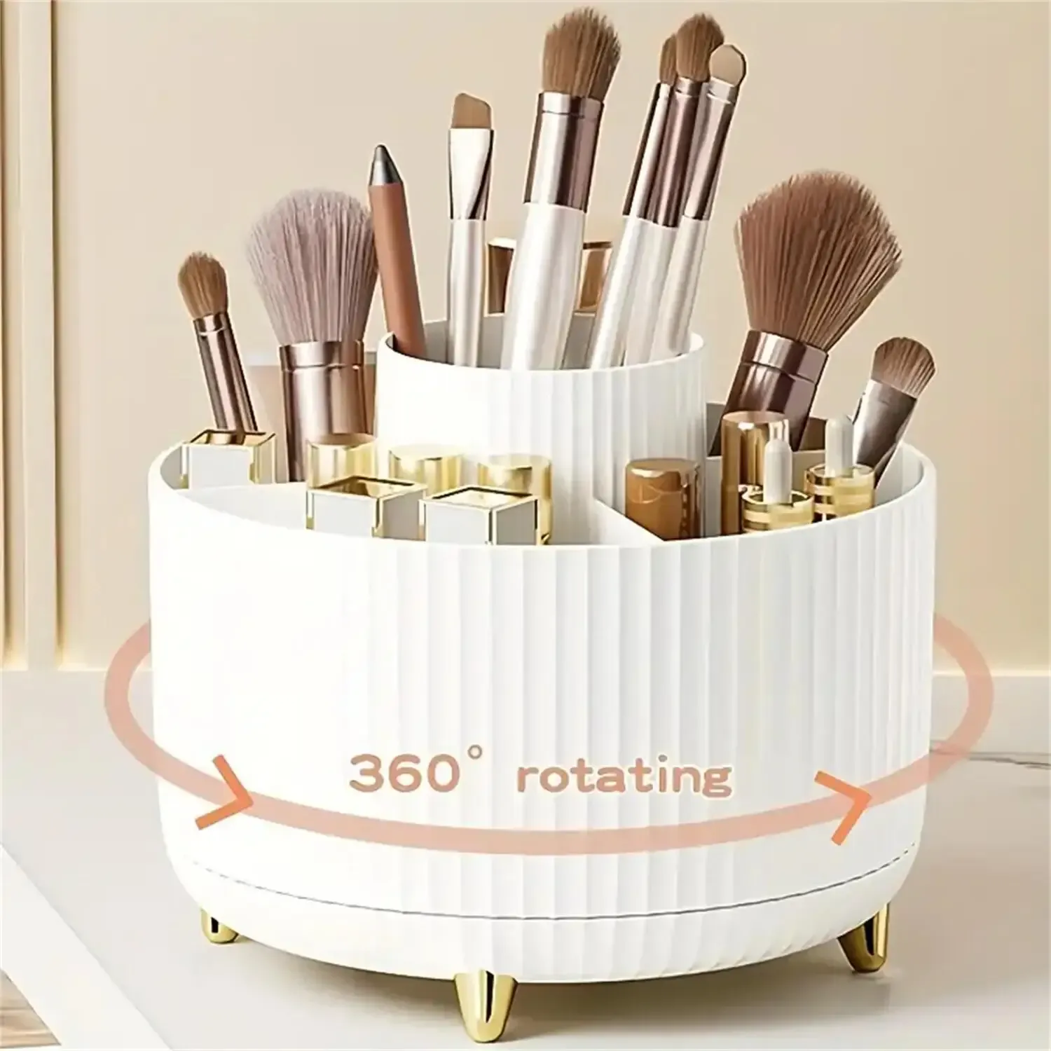Organisateur de maquillage rotatif 360° en plastique avec 5 compartiments, support multifonctionnel pour pinceaux