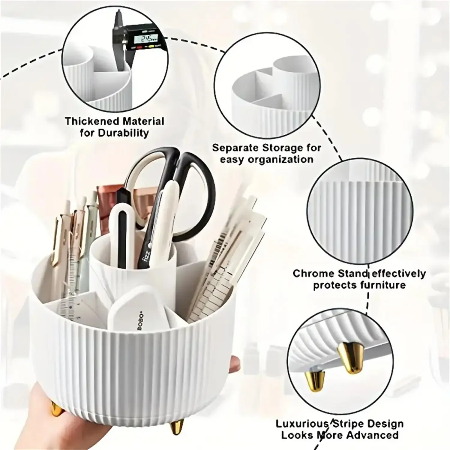 Organisateur de maquillage rotatif 360° en plastique avec 5 compartiments, support multifonctionnel pour pinceaux 4