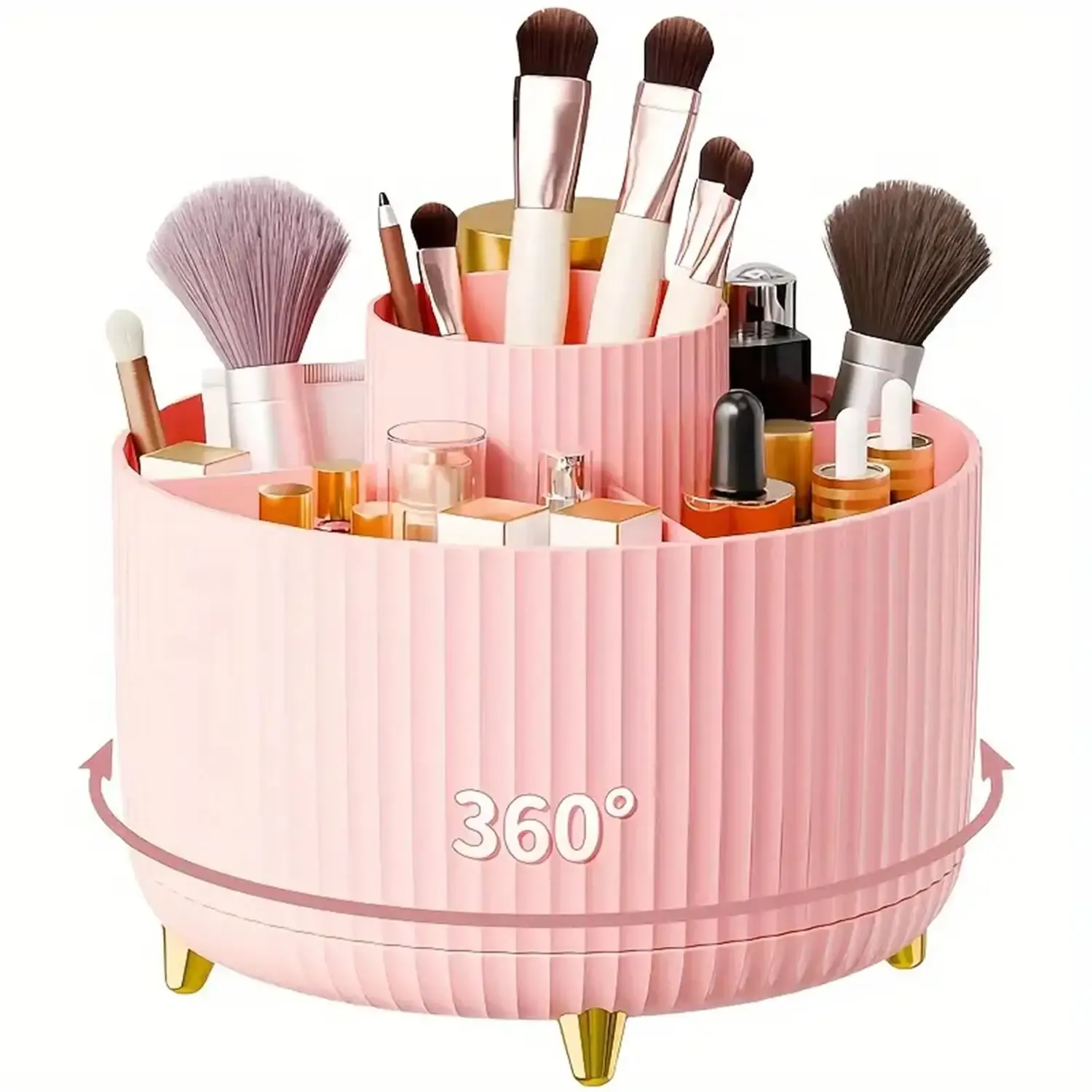 Organisateur de maquillage rotatif 360° en plastique avec 5 compartiments, support multifonctionnel pour pinceaux 10