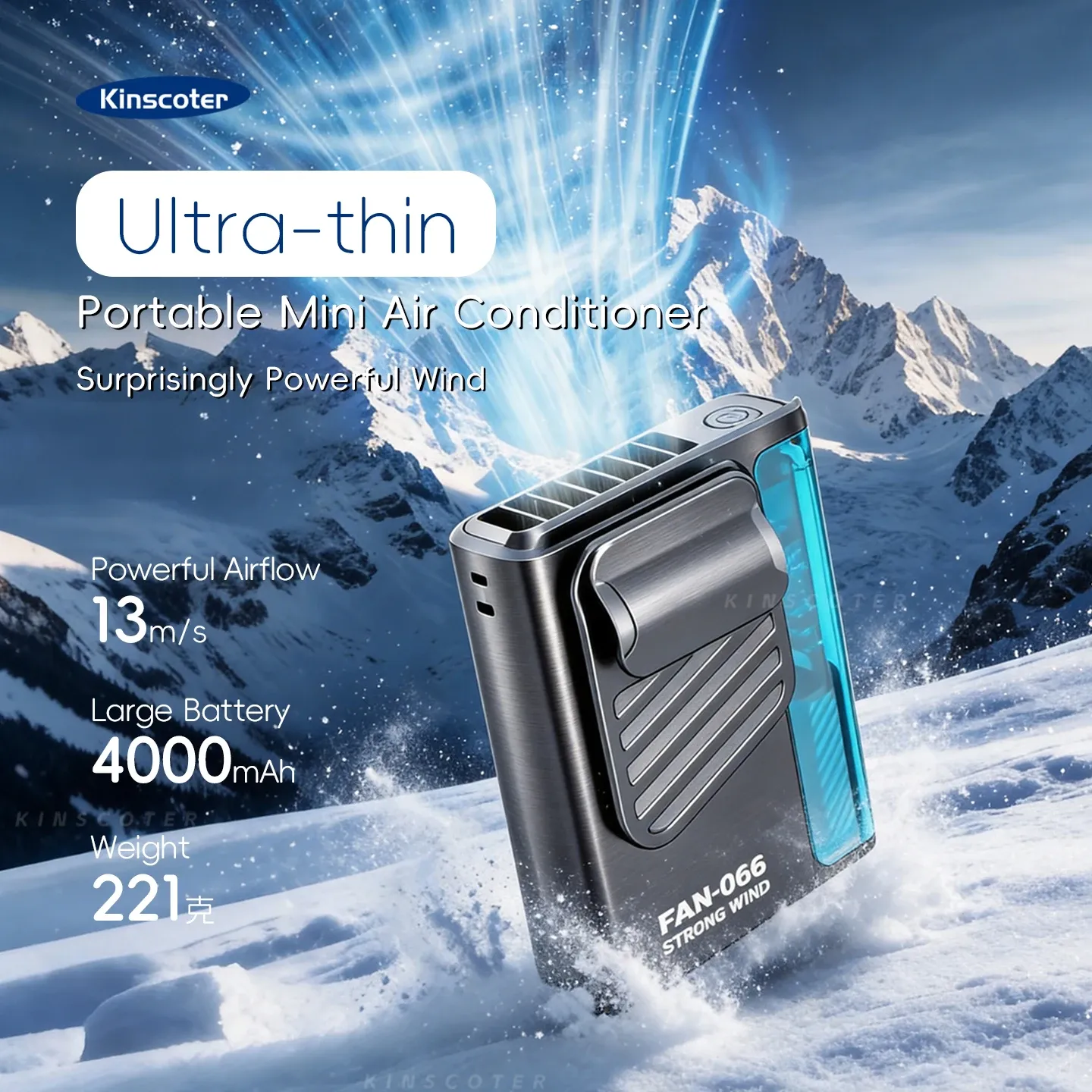 Ventilateur de ceinture portable d'extérieur 4000 mAh, mini ventilateur de refroidissement multifonction 5 vitesses avec écran numérique, rechargeable par USB - Image 1