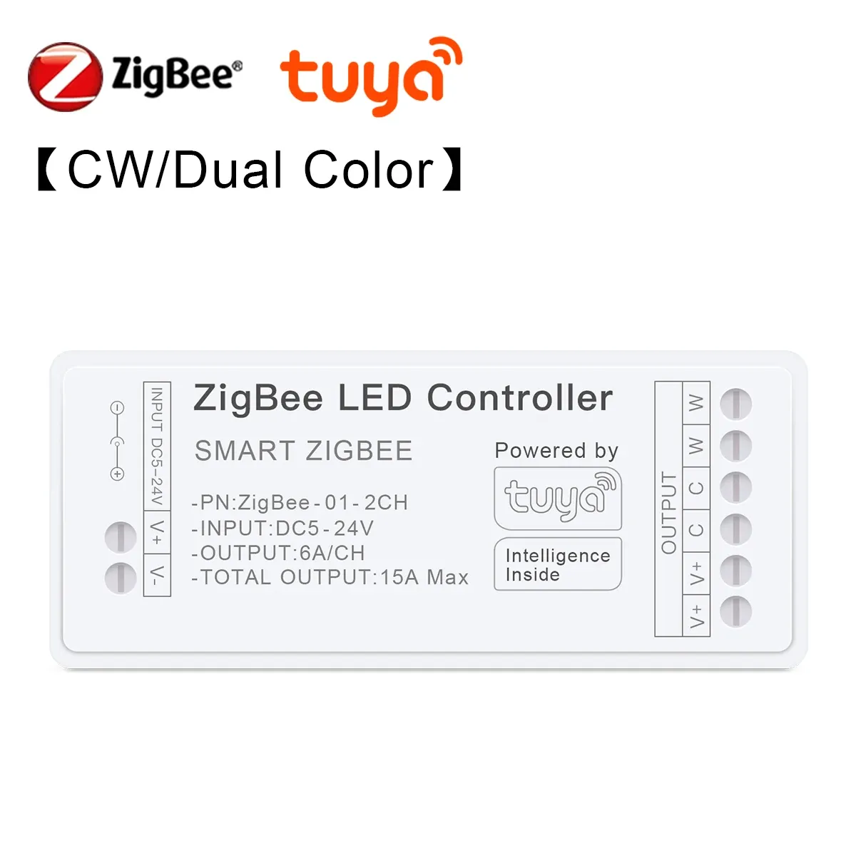 Contrôleur intelligent pour bande LED WiFi et Zigbee 3.0, DC 5 V à 24 V, compatible Tuya, variateur CCT, RGB, RGBW et RGBCCT, pour bandes COB et néon 11