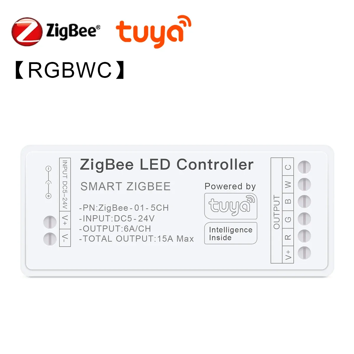 Contrôleur intelligent pour bande LED WiFi et Zigbee 3.0, DC 5 V à 24 V, compatible Tuya, variateur CCT, RGB, RGBW et RGBCCT, pour bandes COB et néon 7