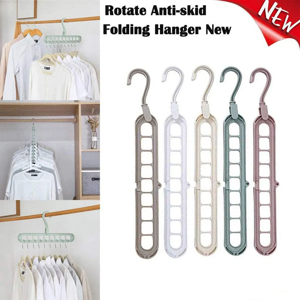 Organisateur de cintres à 9 trous, gain de place, cintres magiques pliants multifonctions, supports de séchage, rangement de vêtements et d'écharpes 2