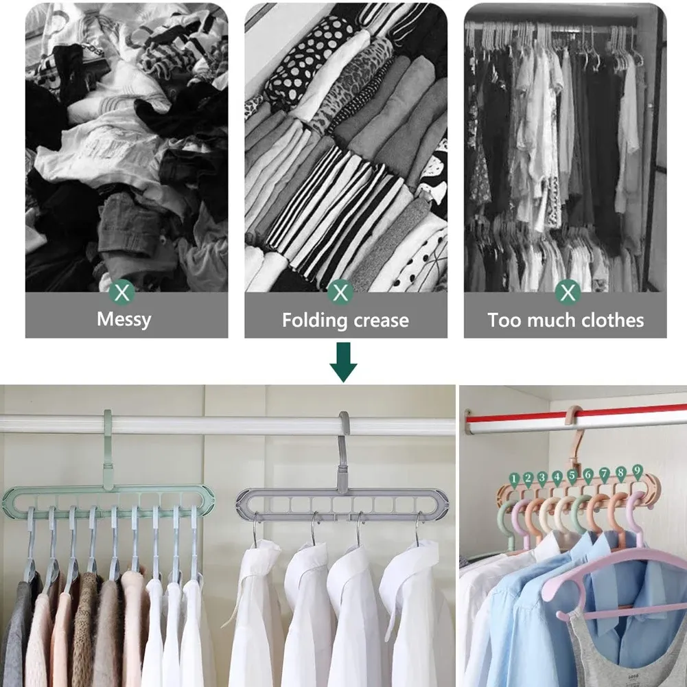 Organisateur de cintres à 9 trous, gain de place, cintres magiques pliants multifonctions, supports de séchage, rangement de vêtements et d'écharpes 4