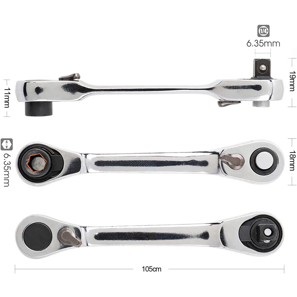 Mini clé à cliquet double tête, détail de la tête