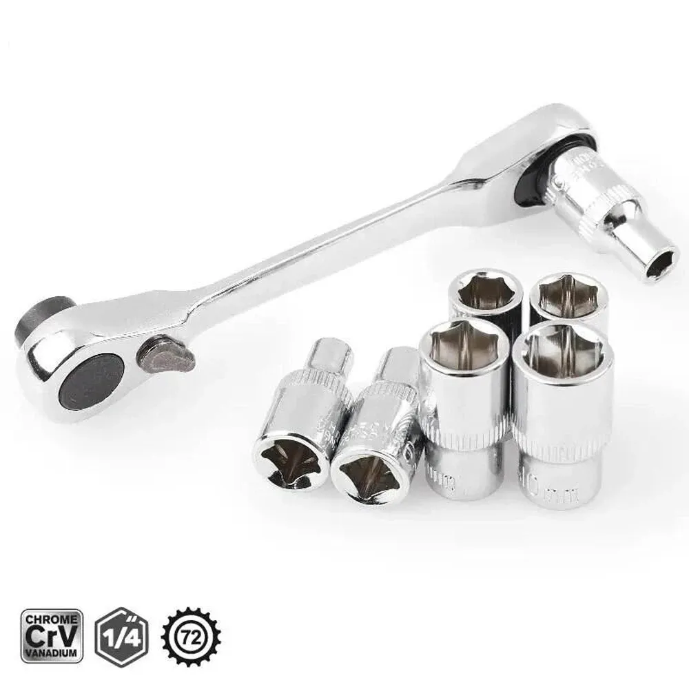 Mini clé à cliquet double tête, vue rapprochée
